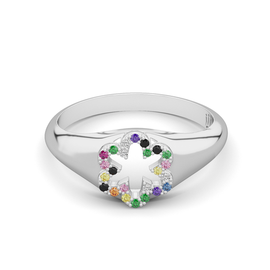 Daisy flower ring set with 25 mix colour semi precious stones.